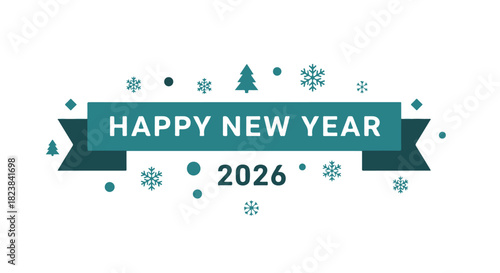 Happy New Year 2026 banner graphic element vector design for celebration greeting card isolated PNG with Transparent Background