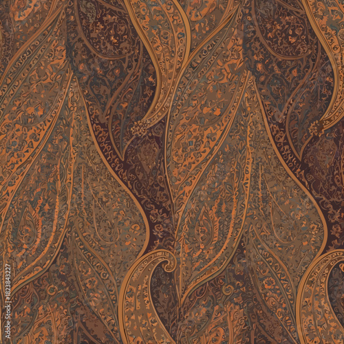Detailed Paisley Pattern in Earthy Tones for Textile Design.