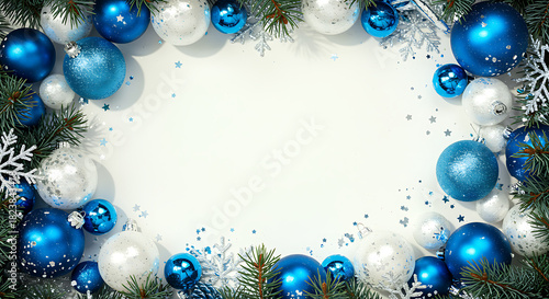 Blue and white Christmas ornaments with pine branches 2