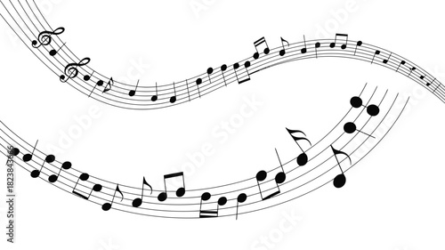 Musical notes on staff lines flowing vector illustration perfect for backgrounds banners and creative designs