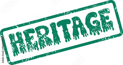 Authentic green grunge rubber stamp effect for the word Heritage on a pristine white surface