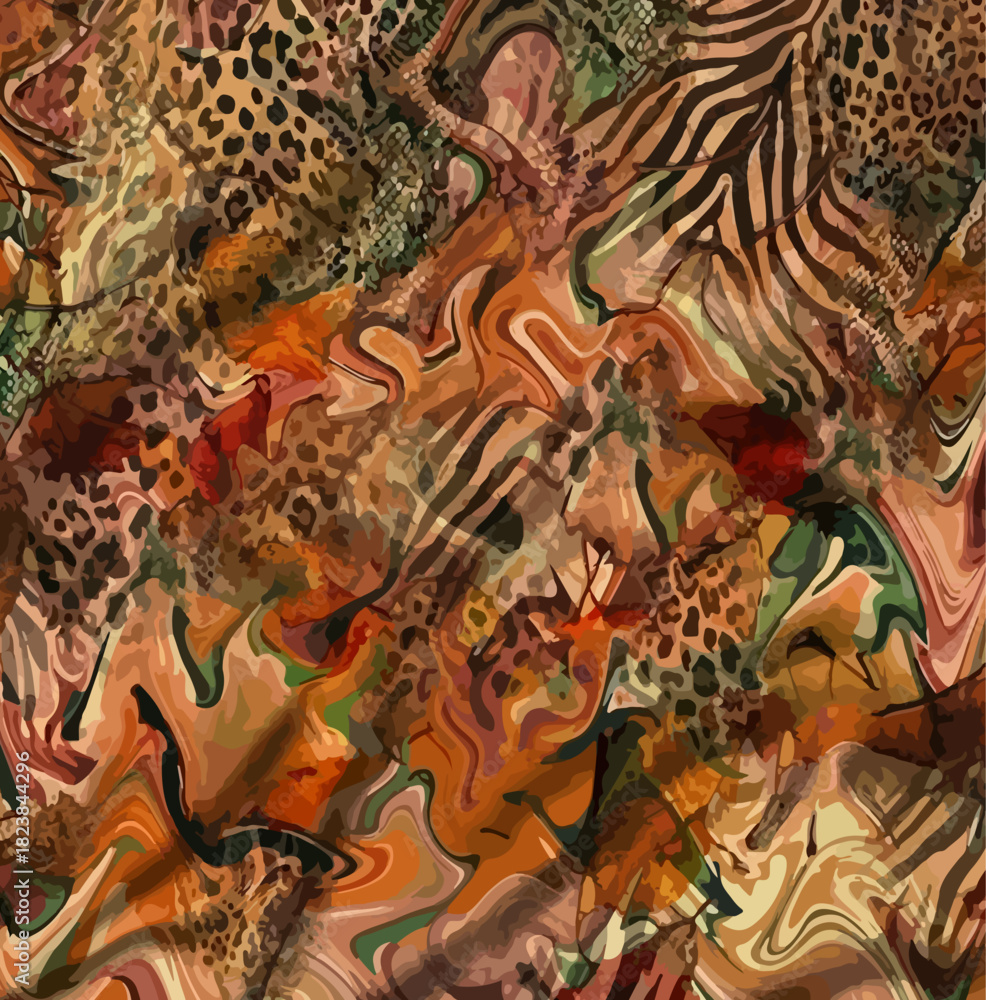 Obraz premium zebra pattern design, scarf, bandana, rug, pillow, socks, textile fabric pattern, wild animal texture tiger. Abstract vector fashion art wild skin. wavy exotic colorful texture