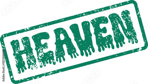 Elegant Heaven word green distressed rubber stamp impression for spiritual or ethereal themes