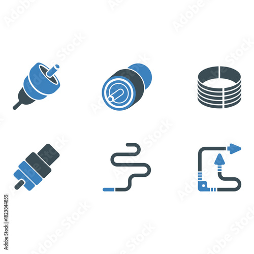 Set of six isometric icons representing various cables and connectors