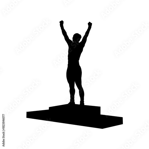 Winter sport athlete celebrating on podium silhouette vector illustration