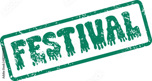 Grungy Festival word stamp with textured green design for celebratory themes