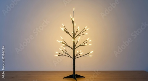 Small decorative led light tree glowing with warm white lights