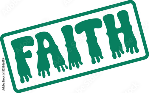 Unique faith word stamp with vibrant green outline and fluid letter design