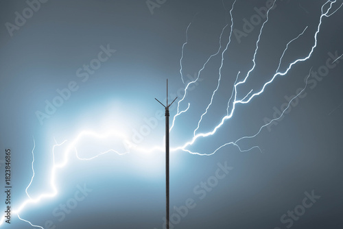 Bild auf Leinwand Dramatic Lightning Strike on a Stormy Night with a Lightning Rod