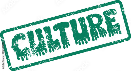 A vibrant green grunge rubber stamp effect featuring the important word CULTURE inside a crisp rectangular border