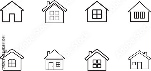 Outline house icons for home and property isolated on