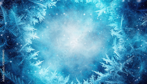 Icy blue background with frost patterns and a bright center.