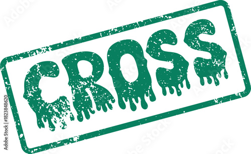 A grunge style green rubber stamp effect featuring the prominent word CROSS inside a rectangular border