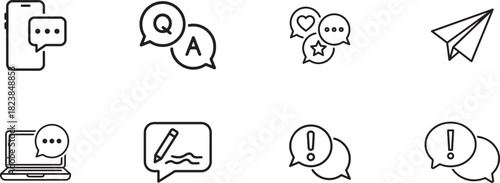 Communication and messaging line icons set isolated on