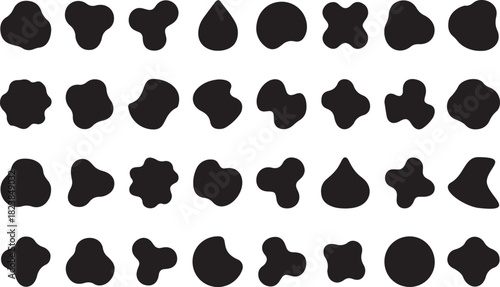 Abstract Organic Shape Silhouette Set Featuring Blobs, Fluid Forms, Rounded Shapes, and Irregular Graphic Elements in Black Vector Style
