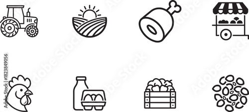 Farming and agriculture line icons set isolated on