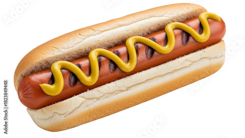 Fast food grilled hot dogs with mustard and ketchup on a bun, isolated on white for a quick lunch or snack