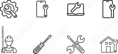 Repair and service line icons set isolated on