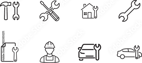 Line icons for repair and maintenance services isolated on