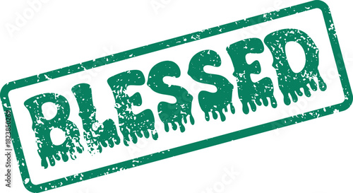 A Distressed Green Rubber Stamp Highlighting the Positive Word Blessed on a Bright Clean Surface