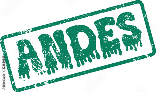 Vibrant green grunge texture rubber stamp with the word ANDES for the majestic mountain range