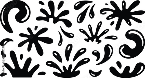 Collection of black ink splashes and blots isolated on for design use