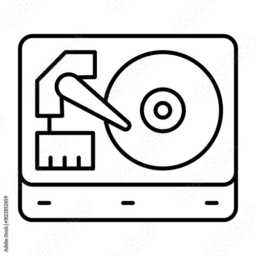 Hard disk drive thin line icon, cyber monday concept. Vector graphics. Media device for files storage, technology files sign on white background, style icon mobile or web design.
