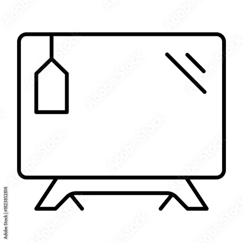 Widescreen TV display from stock thin line icon, cyber monday concept. Vector graphics. Monitor with price tag, technology sign on white background, style icon mobile or web design.