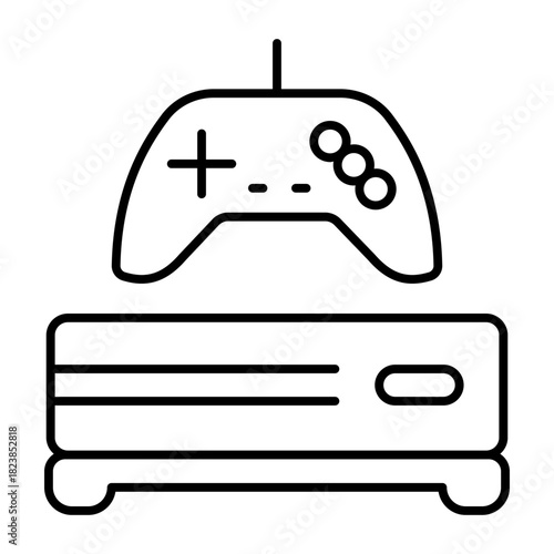Gaming console and joystick thin line icon, cyber monday concept. Vector graphics. Device for gamers, technology sign on white background, style icon mobile or web design.