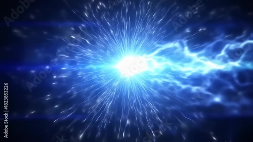 A bright, radiant, glowing blue light emanates outward from a central point. Strands and streaks radiate