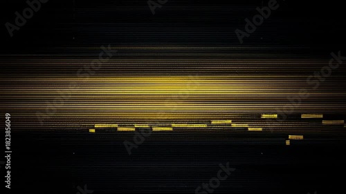 Bright yellow bars shift horizontally across dark background forming pulsating rhythm resembling equalizer visual effect with energetic linear motion