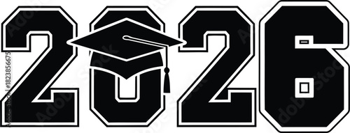 Graduation year 2026 with mortarboard cap vector design