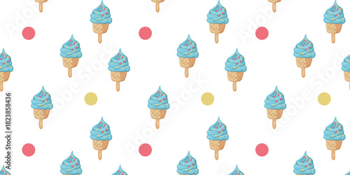 hand drawn ice cream cone seamless vector pattern