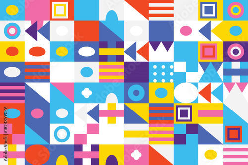 Abstract Geometric Pattern with Colorful Shapes and Blocks