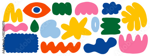 Creative abstract design featuring joyful geometric cutouts. Funky cutout shapes set. Perfect for playful layouts and artsy illustration work