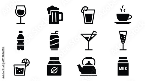 Set of beverage icons simple glyph vector design perfect for menu design and mobile apps isolated on white background