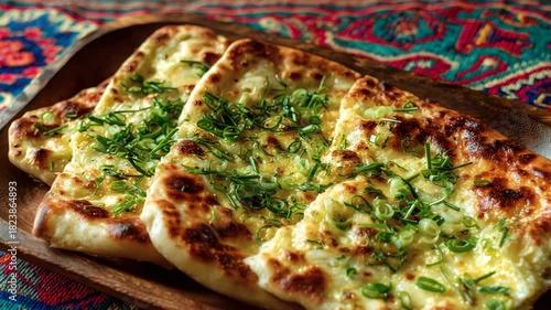 Close-up of golden scallion pancakes [4K]