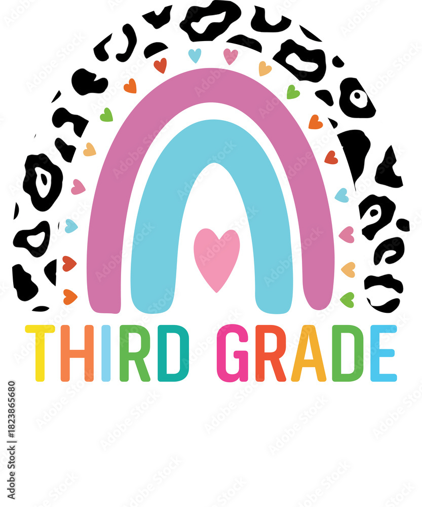 Naklejka premium Third grade rainbow Shirt design student kids girls boys tshirt design boho rainbow leopard tee shirt design