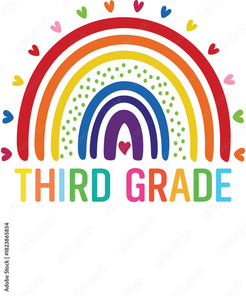 Naklejka premium Third grade rainbow Shirt design student kids girls boys tshirt design boho rainbow leopard tee shirt design