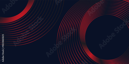Round frame colorful red black light isolated on dark background. Abstract circles lines pattern. Vector illustration concept for music, digital, modern science, modern