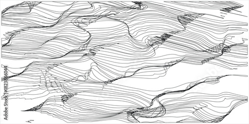 Organic Wavy Line Art Pattern Simulating Abstract Fingerprint or Topographic Map