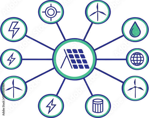 Sustainable Energy Theme Design Set. Renewable Power Illustration Pack. Clean Energy Eco Design Collection. Green Energy Icon Design Set. Eco Friendly Power Design Pack. Alternative Energy Theme