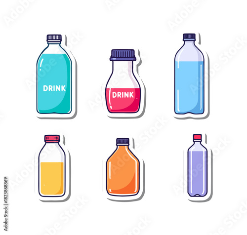 Assorted beverage bottles illustration vector design