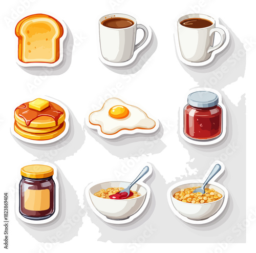Breakfast food collection isolated white background