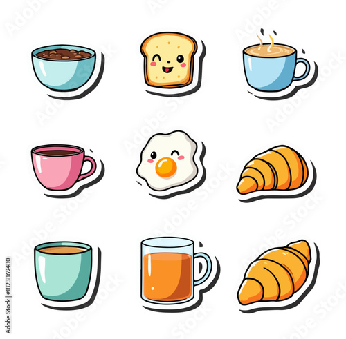 Breakfast icons set food and drink illustrations isolated