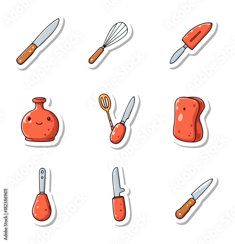 Cartoon kitchen utensils set isolated illustration