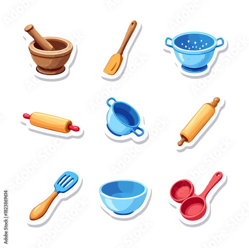 Cartoon kitchen utensils set isolated on black background