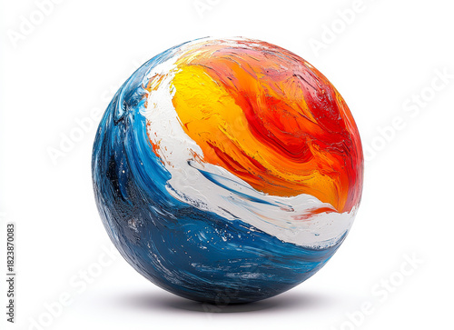 Hyperealistic impressionism sphere with vivid swirling colors on white background displaying artistic abstract design