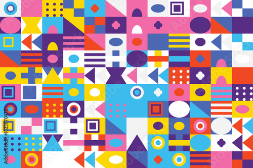 Abstract Geometric Pattern with Colorful Shapes and Retro Vibes