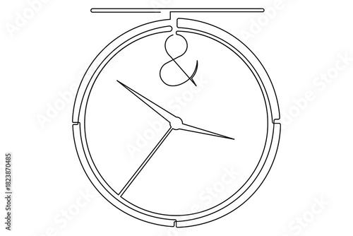 Single line art illustration of classic wall clock isolated outline